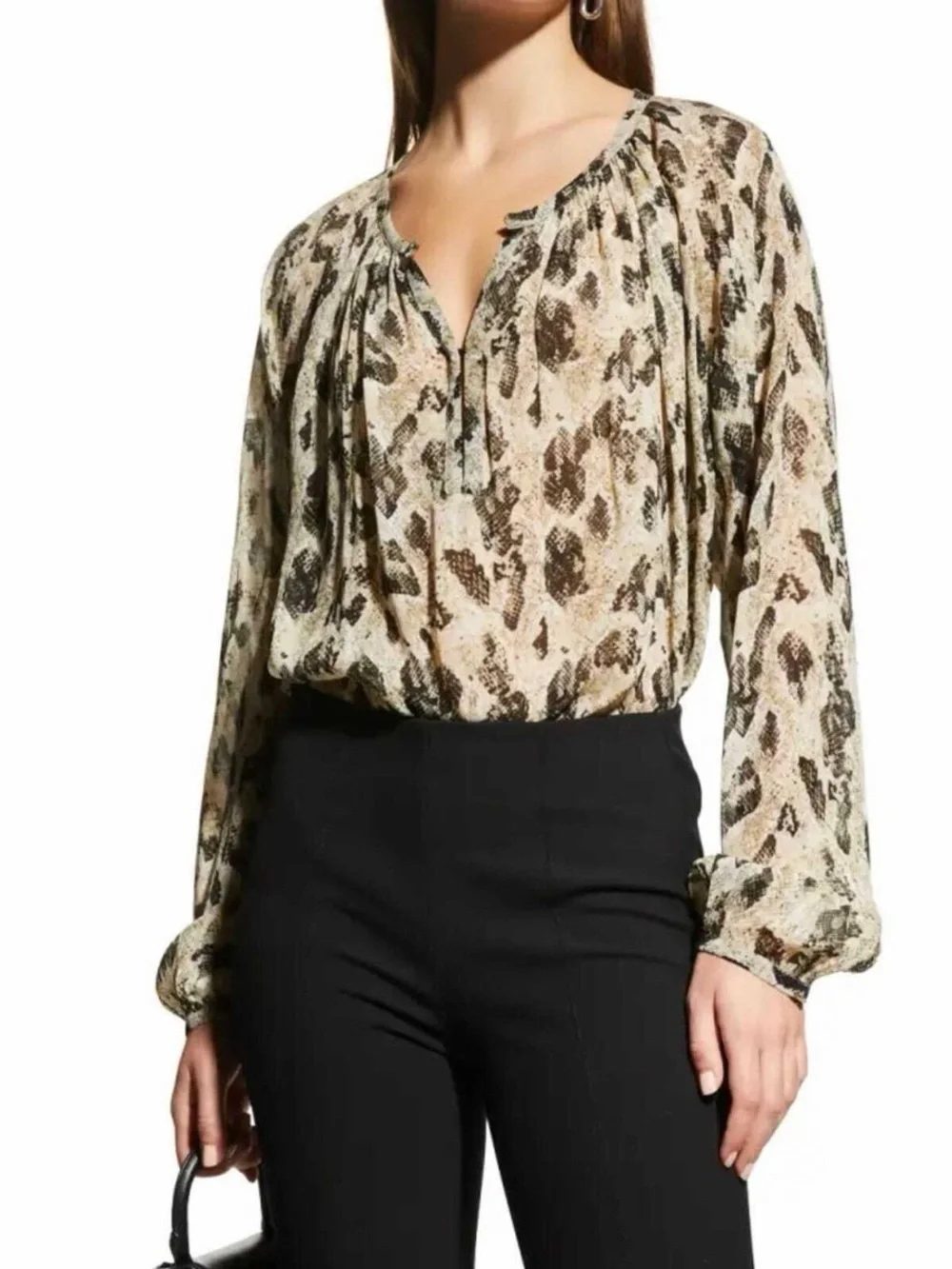 rag & bone Black Yuni Silk Leopard Printed Blouse (127)